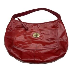 VTG Rare Coach Ergo Turnlock Crushed Patent Leather Shoulder Red Hobo Bag 11009